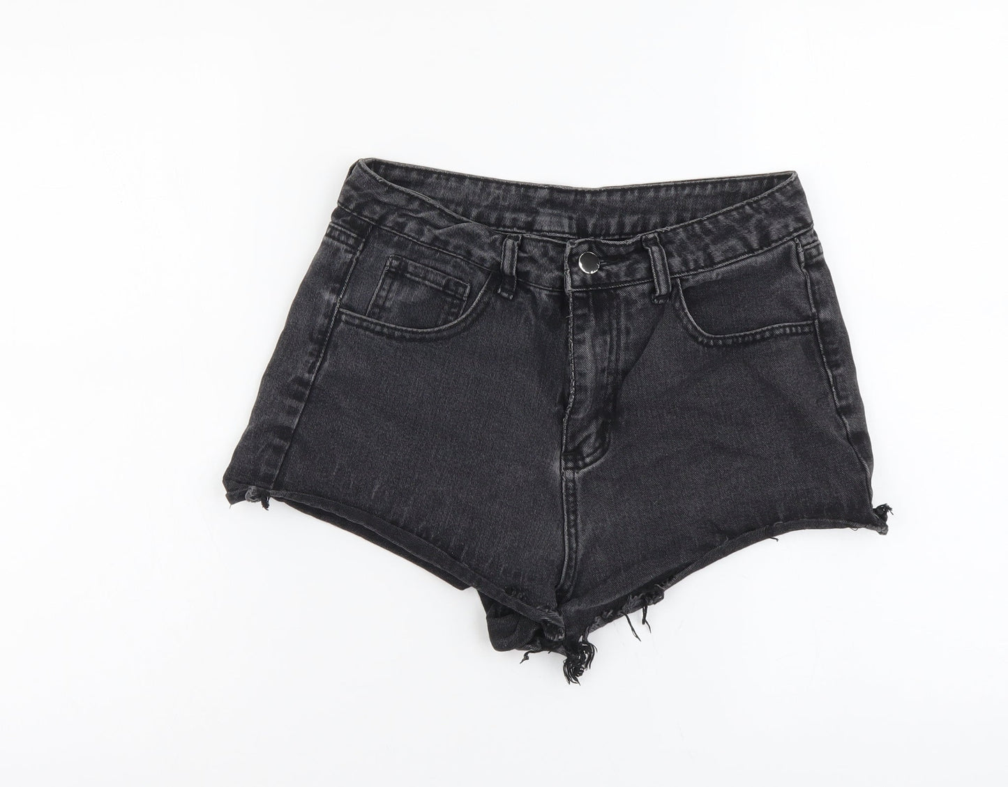 SheIn Womens Black Cotton Cut-Off Shorts Size M L3 in Regular Button