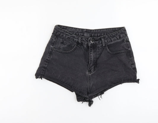 SheIn Womens Black Cotton Cut-Off Shorts Size M L3 in Regular Button