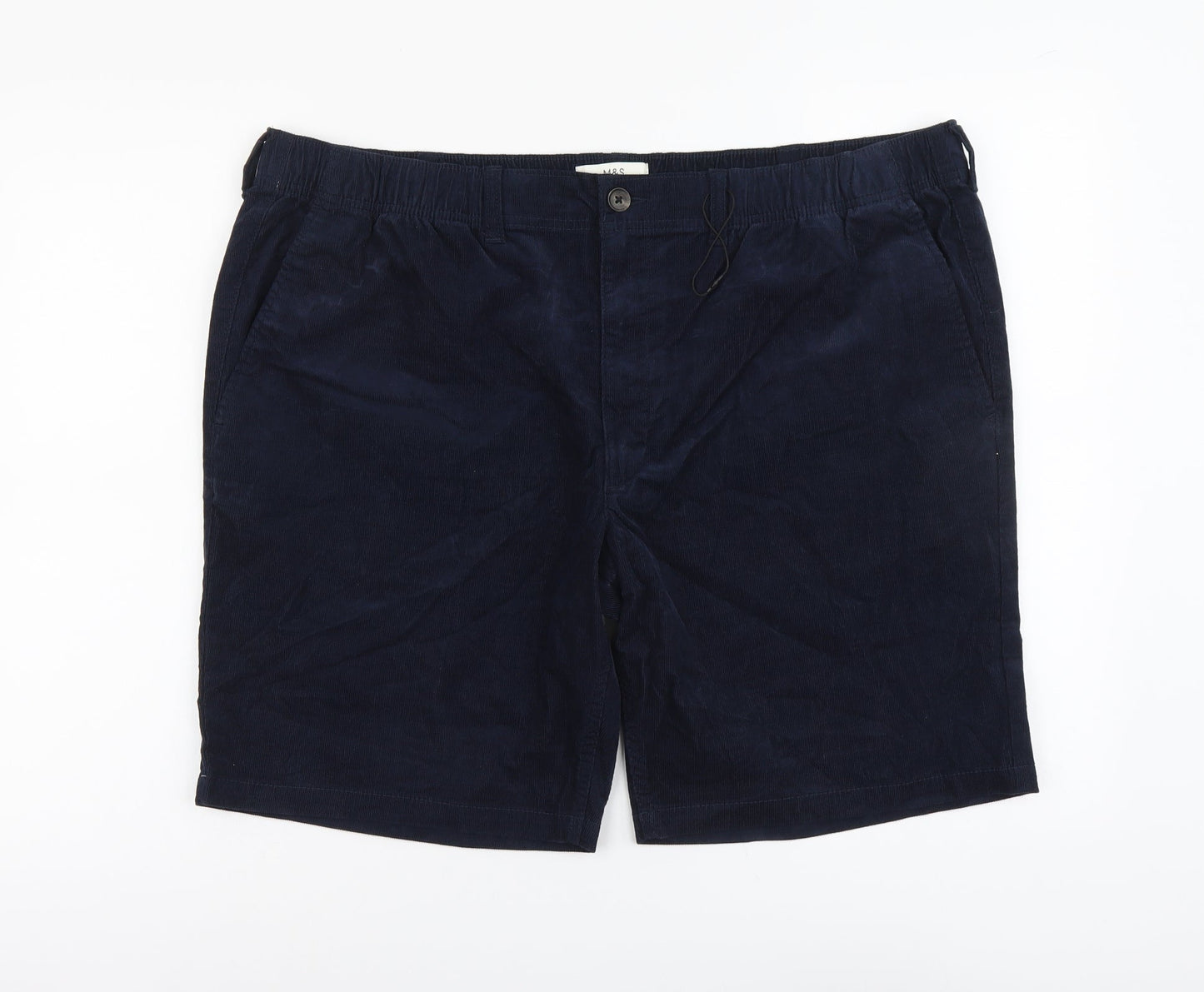 Marks and Spencer Womens Blue Cotton Chino Shorts Size 2XL L9 in Regular Button