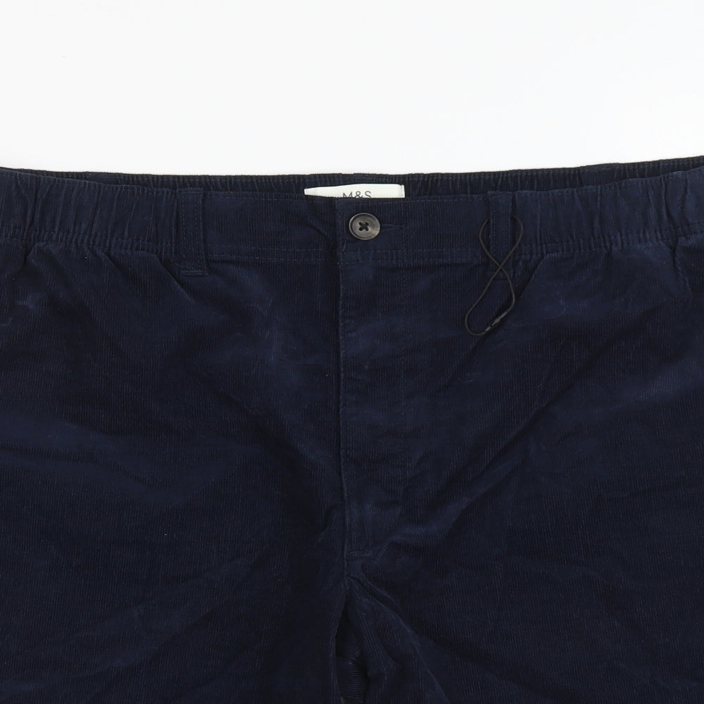 Marks and Spencer Womens Blue Cotton Chino Shorts Size 2XL L9 in Regular Button