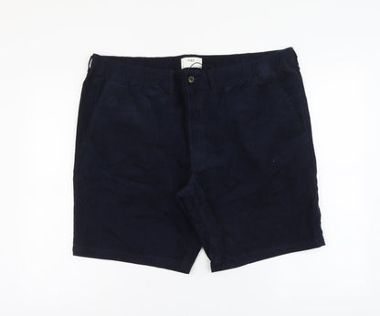 Marks and Spencer Womens Blue Herringbone Cotton Chino Shorts Size 2XL L9 in Regular Button