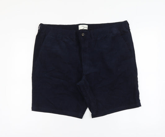 Marks and Spencer Womens Blue Herringbone Cotton Chino Shorts Size 2XL L9 in Regular Button
