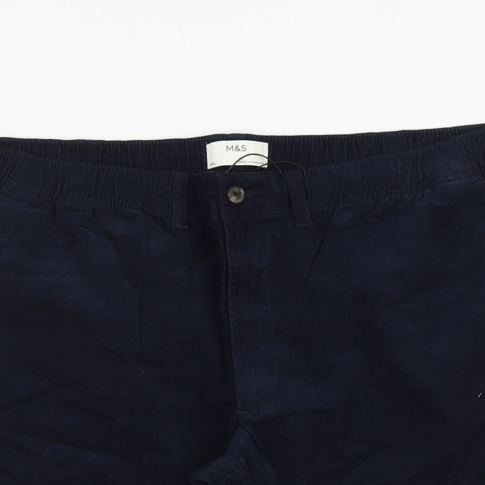 Marks and Spencer Womens Blue Herringbone Cotton Chino Shorts Size 2XL L9 in Regular Button