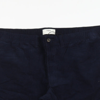 Marks and Spencer Womens Blue Herringbone Cotton Chino Shorts Size 2XL L9 in Regular Button