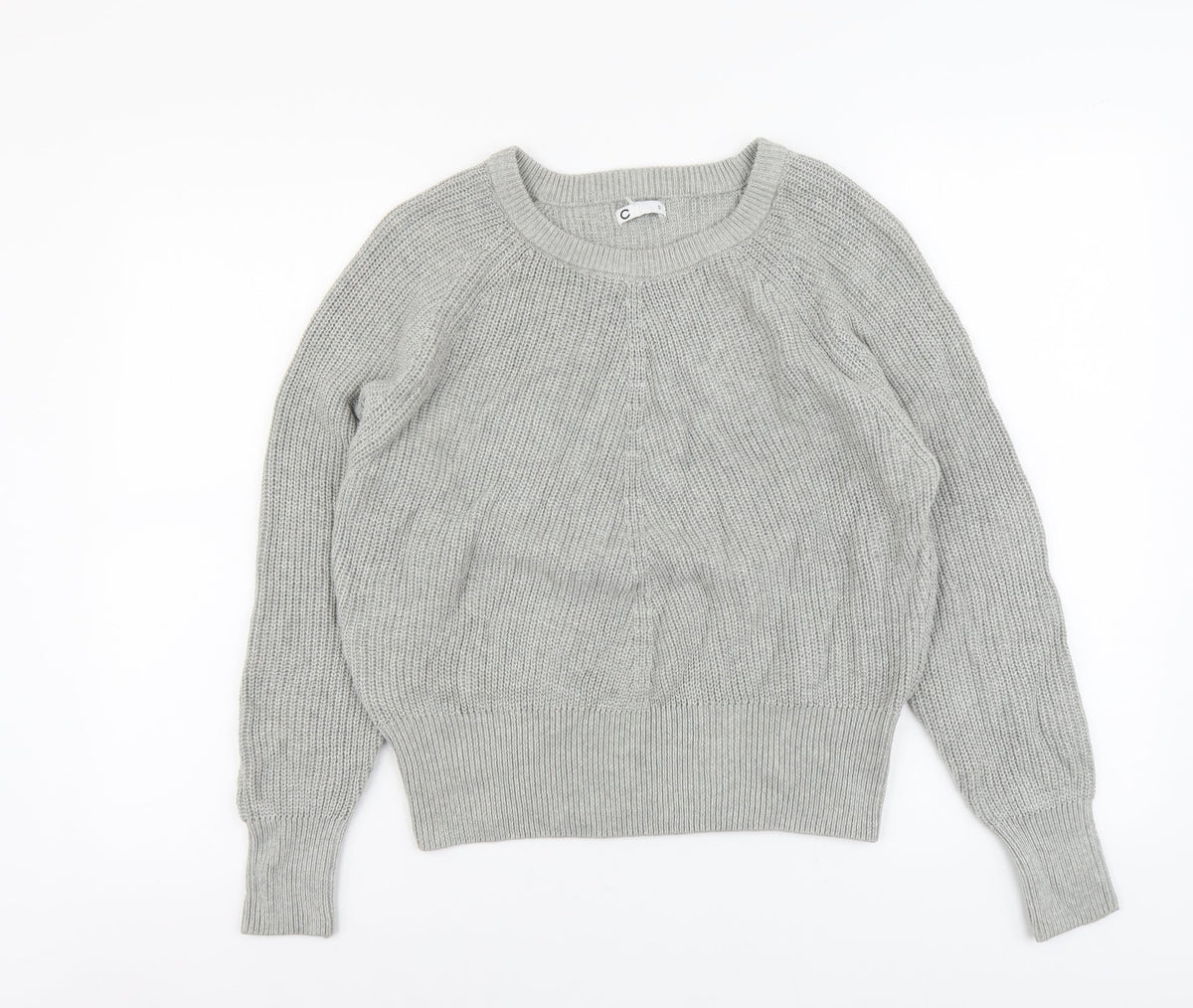 C Womens Grey Round Neck Acrylic Pullover Jumper Size S