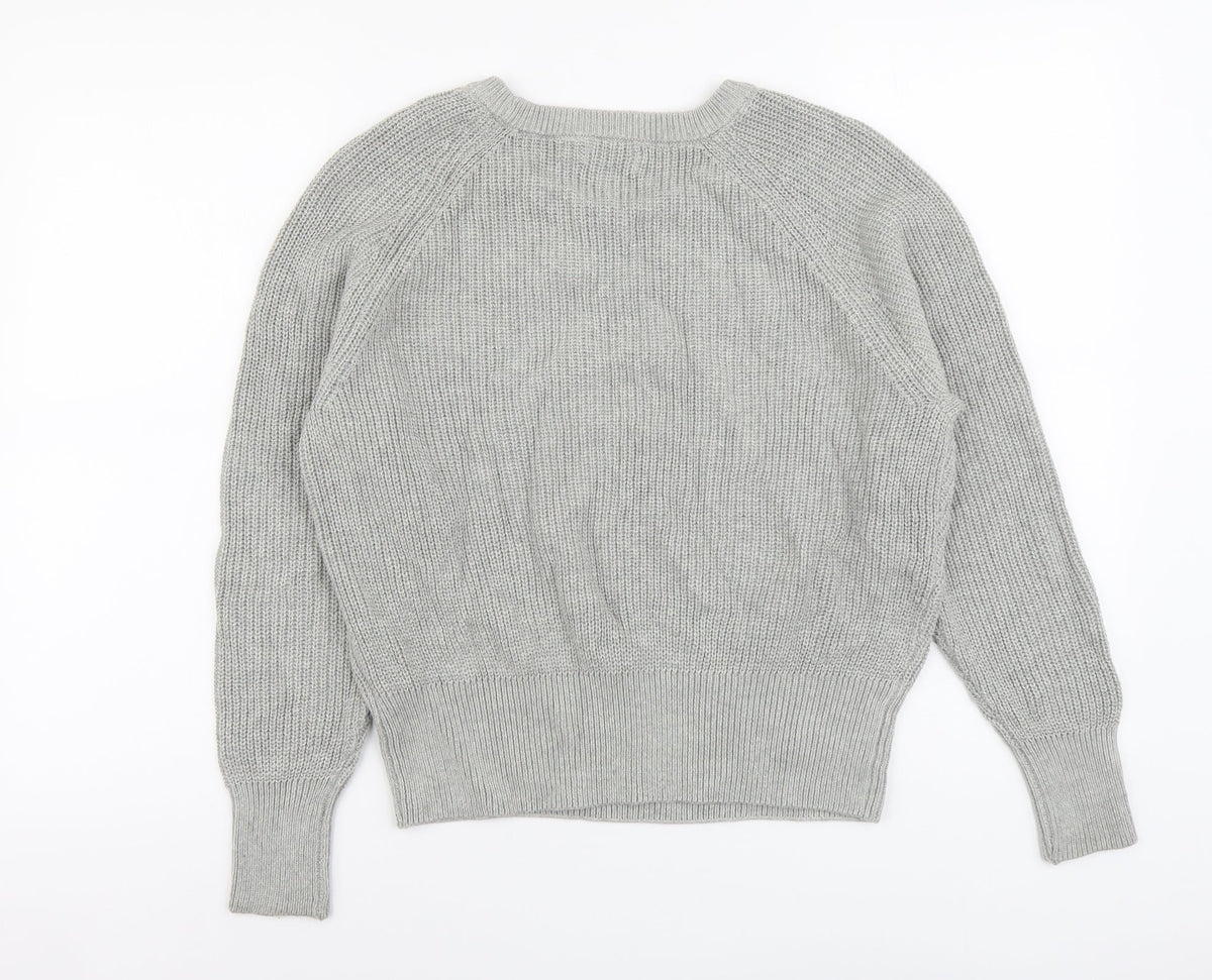 C Womens Grey Round Neck Acrylic Pullover Jumper Size S