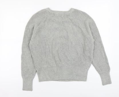 C Womens Grey Round Neck Acrylic Pullover Jumper Size S