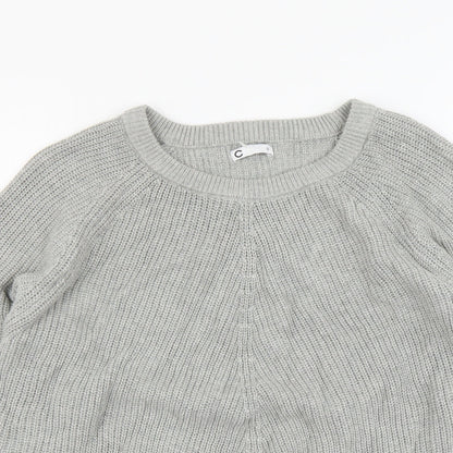 C Womens Grey Round Neck Acrylic Pullover Jumper Size S
