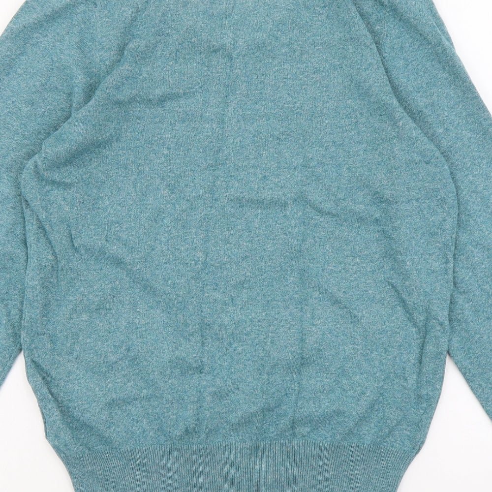 Marks and Spencer Mens Green V-Neck Cotton Pullover Jumper Size S Long Sleeve