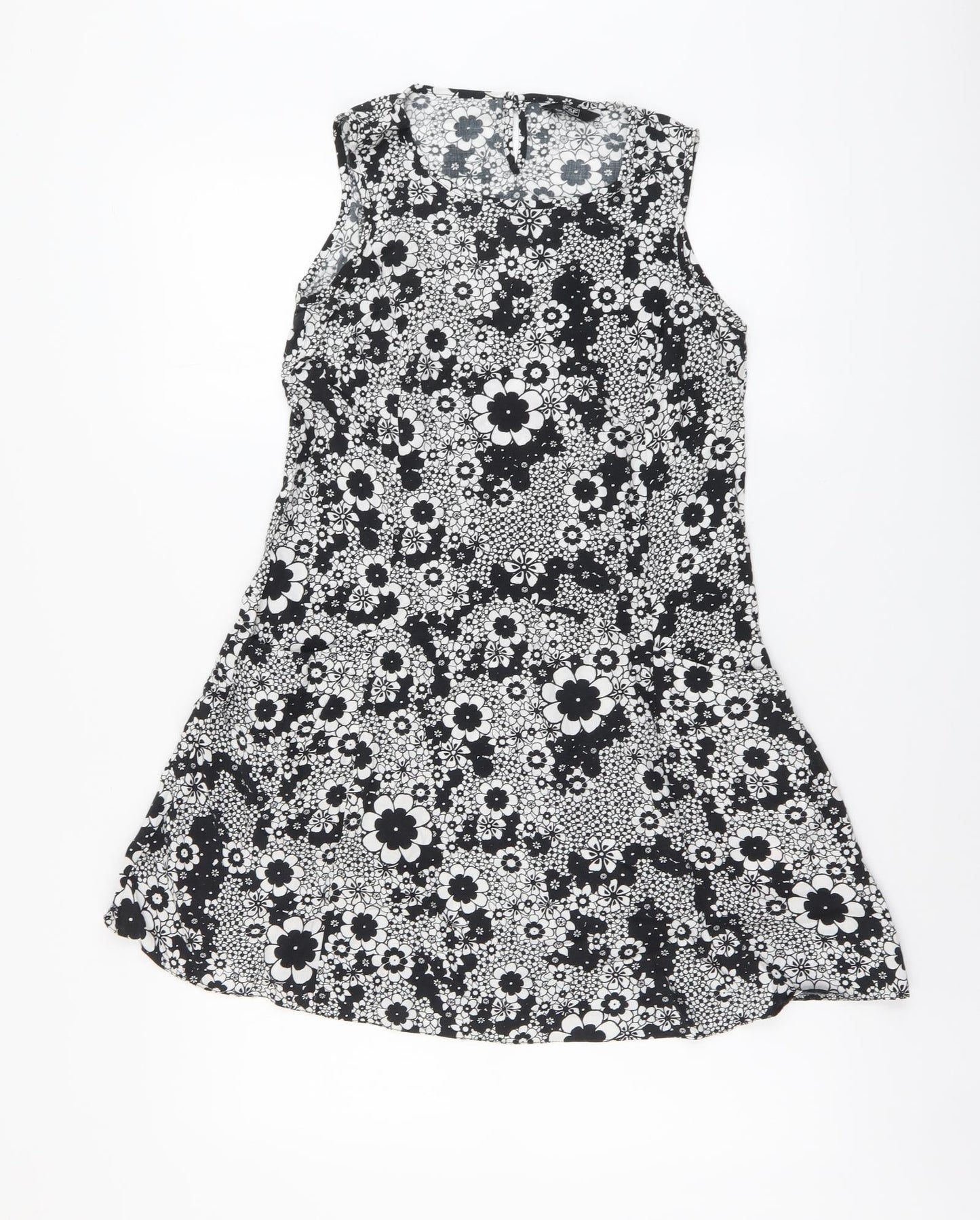 F&F Womens Black Floral Viscose A-Line Size 8 Boat Neck Button