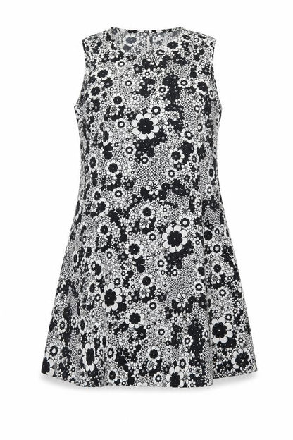 F&F Womens Black Floral Viscose A-Line Size 8 Boat Neck Button