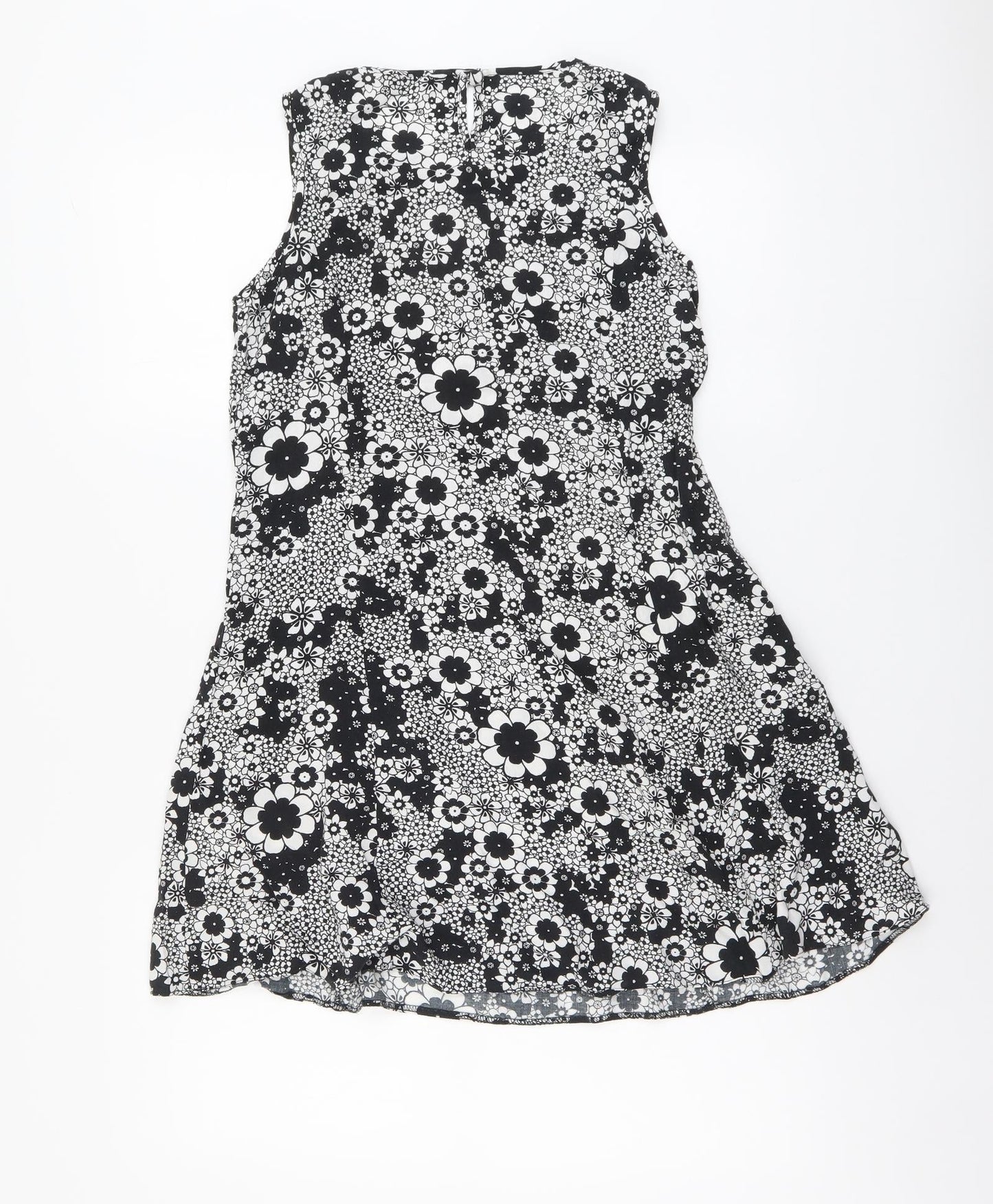 F&F Womens Black Floral Viscose A-Line Size 8 Boat Neck Button