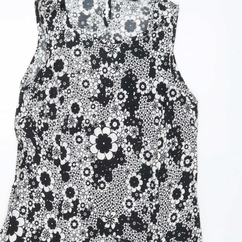 F&F Womens Black Floral Viscose A-Line Size 8 Boat Neck Button