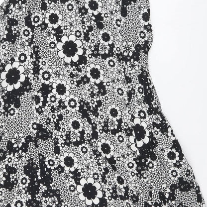 F&F Womens Black Floral Viscose A-Line Size 8 Boat Neck Button