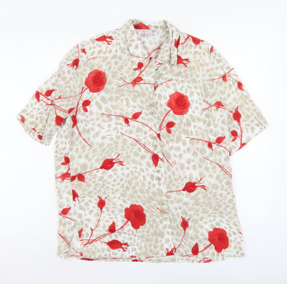 Rigany Womens Beige Floral Polyester Basic Button-Up Size M Collared
