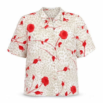 Rigany Womens Beige Floral Polyester Basic Button-Up Size M Collared