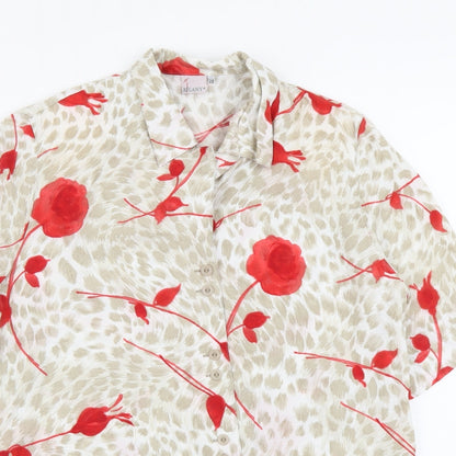 Rigany Womens Beige Floral Polyester Basic Button-Up Size M Collared