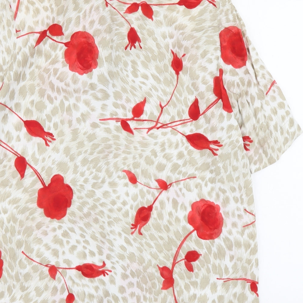 Rigany Womens Beige Floral Polyester Basic Button-Up Size M Collared