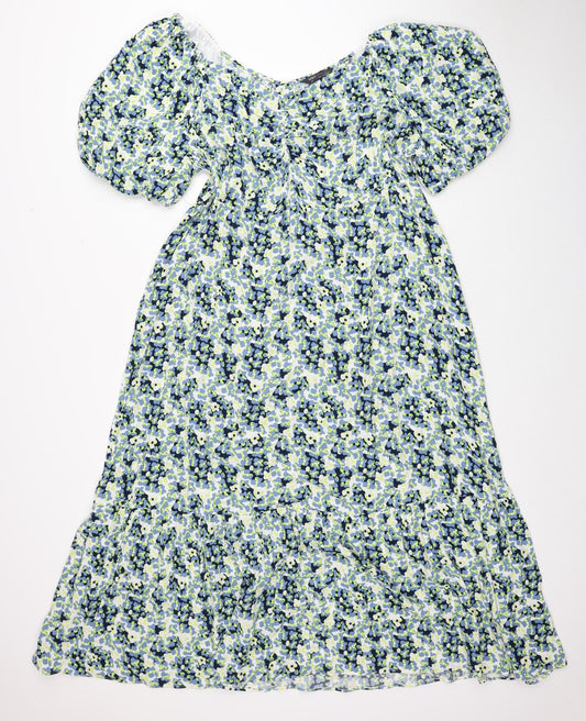 Marks and Spencer Womens Multicoloured Floral Viscose A-Line Size 22 Scoop Neck Zip