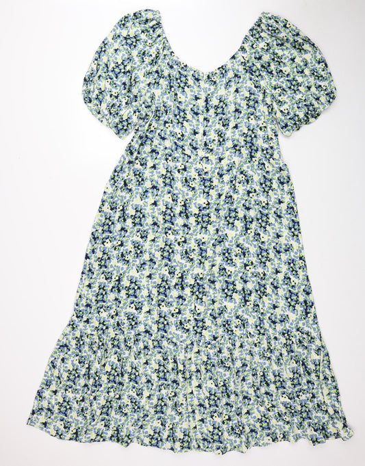 Marks and Spencer Womens Multicoloured Floral Viscose A-Line Size 22 Scoop Neck Zip