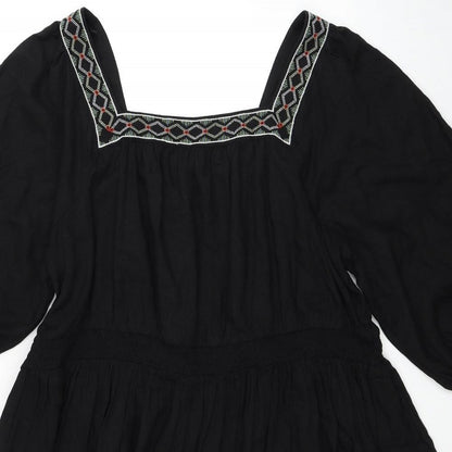 Marks and Spencer Womens Black Linen Trapeze & Swing Size 24 Square Neck Pullover - Shirred Top