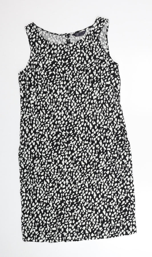 Marks and Spencer Womens Black Animal Print Linen Tank Dress Size 8 Boat Neck Pullover