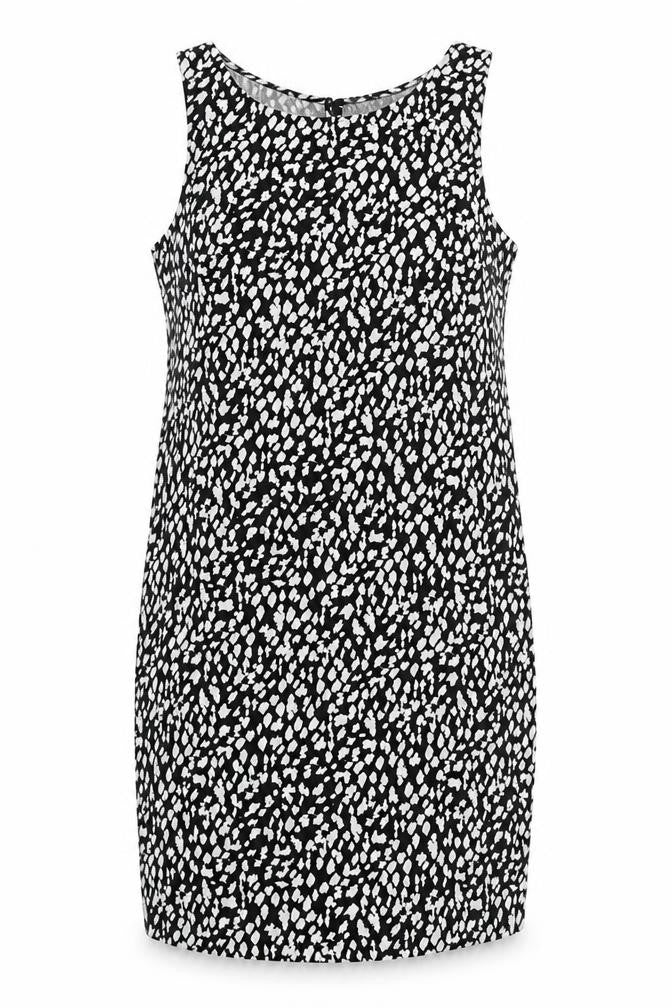 Marks and Spencer Womens Black Animal Print Linen Tank Dress Size 8 Boat Neck Pullover