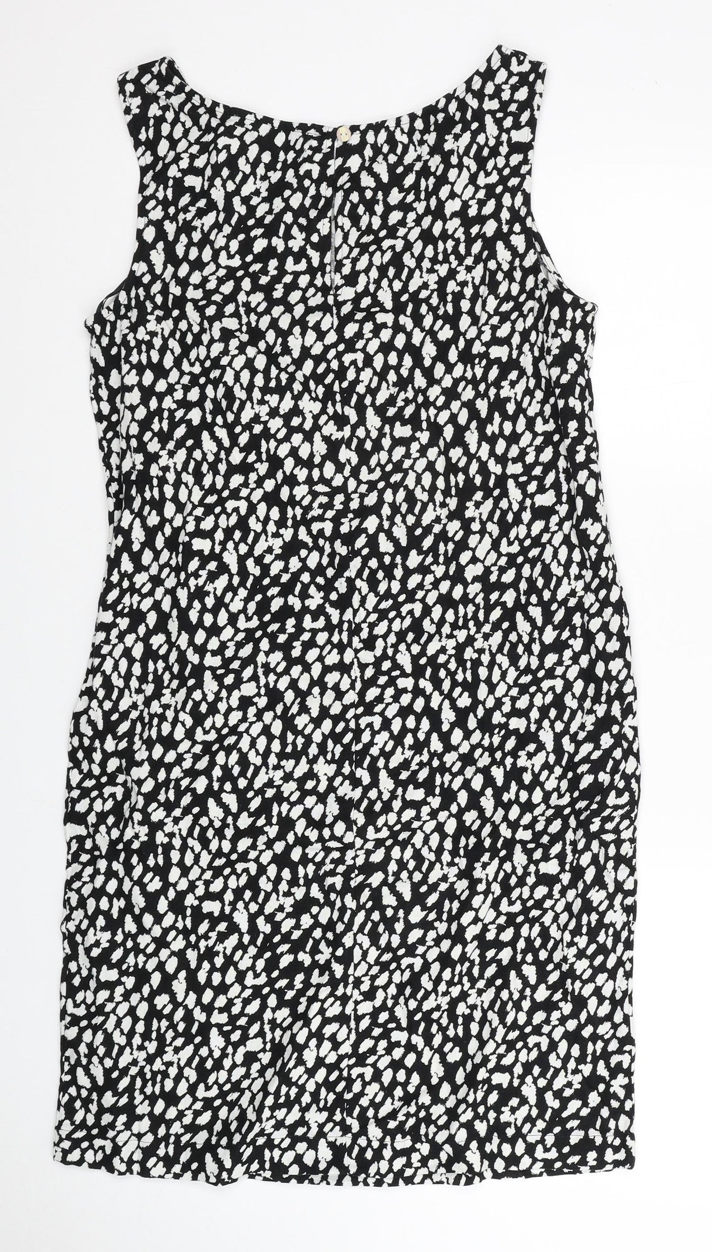 Marks and Spencer Womens Black Animal Print Linen Tank Dress Size 8 Boat Neck Pullover