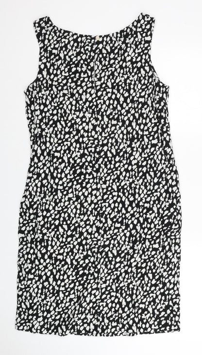 Marks and Spencer Womens Black Animal Print Linen Tank Dress Size 8 Boat Neck Pullover