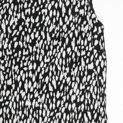 Marks and Spencer Womens Black Animal Print Linen Tank Dress Size 8 Boat Neck Pullover