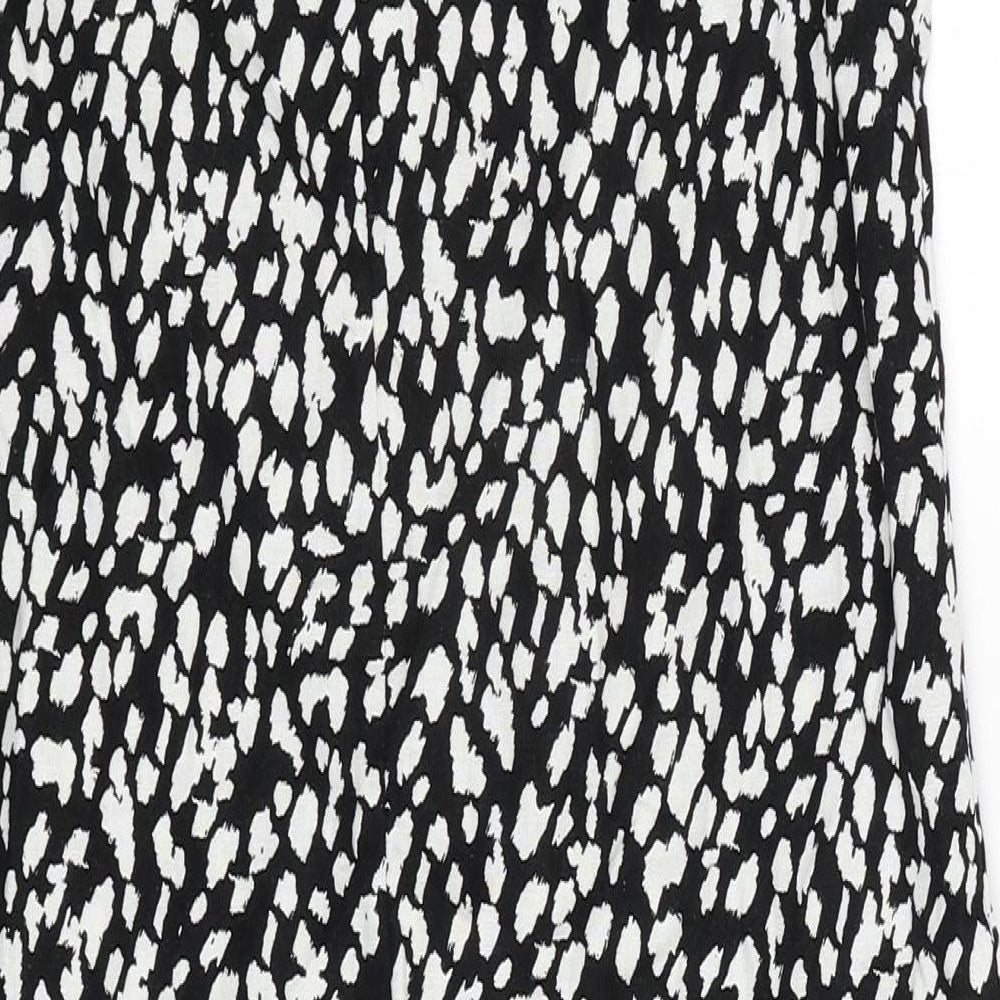 Marks and Spencer Womens Black Animal Print Linen Tank Dress Size 8 Boat Neck Pullover