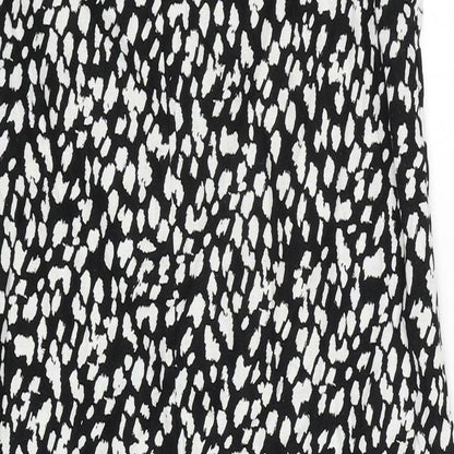 Marks and Spencer Womens Black Animal Print Linen Tank Dress Size 8 Boat Neck Pullover