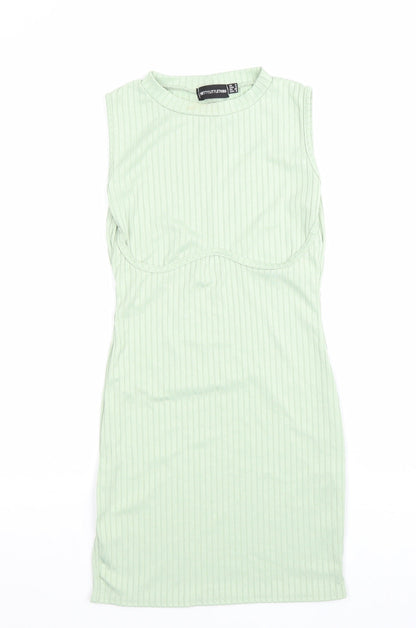 PRETTYLITTLETHING Womens Green Polyester Bodycon Size 8 Roll Neck Pullover - Ribbed