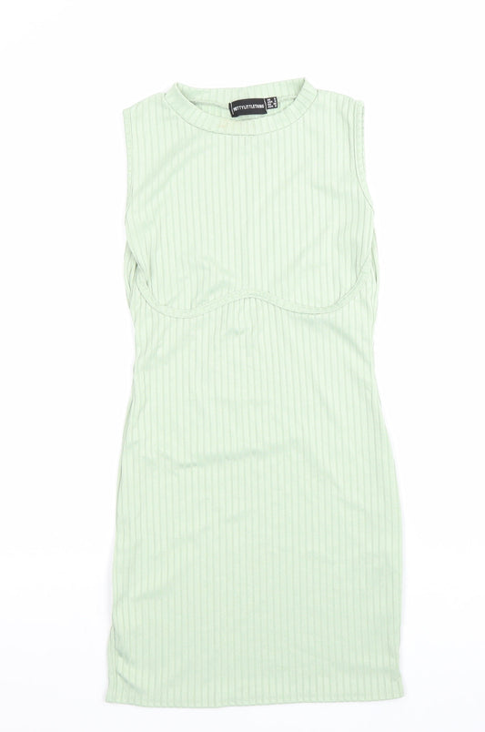 PRETTYLITTLETHING Womens Green Polyester Bodycon Size 8 Roll Neck Pullover - Ribbed