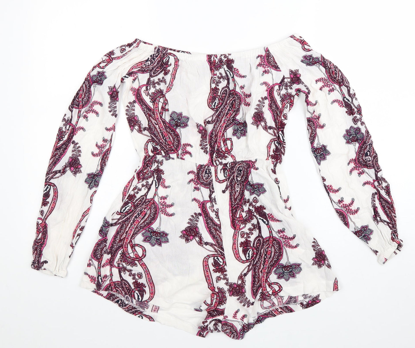 PRETTYLITTLETHING Womens White Paisley Viscose Playsuit One-Piece Size 6 Pullover