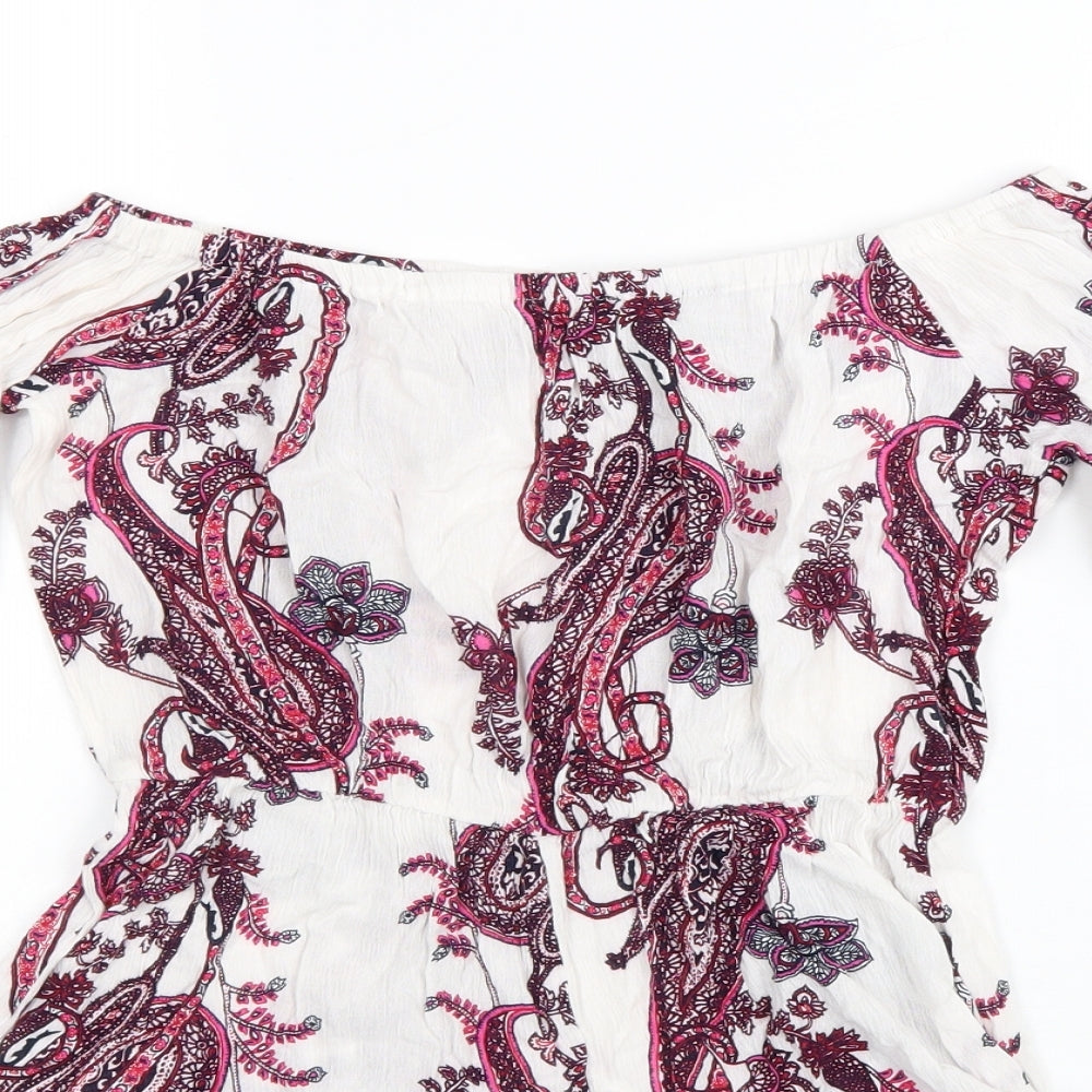 PRETTYLITTLETHING Womens White Paisley Viscose Playsuit One-Piece Size 6 Pullover
