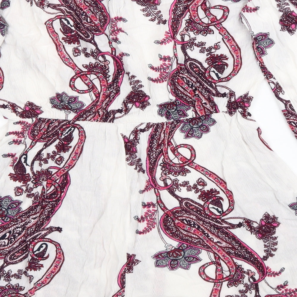 PRETTYLITTLETHING Womens White Paisley Viscose Playsuit One-Piece Size 6 Pullover