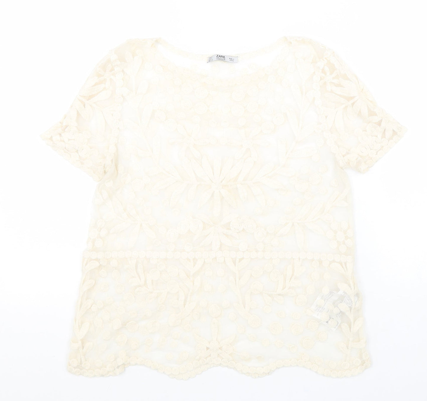Womens UK Size S Zara Beige Basic Blouse