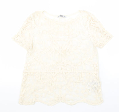 Womens UK Size S Zara Beige Basic Blouse
