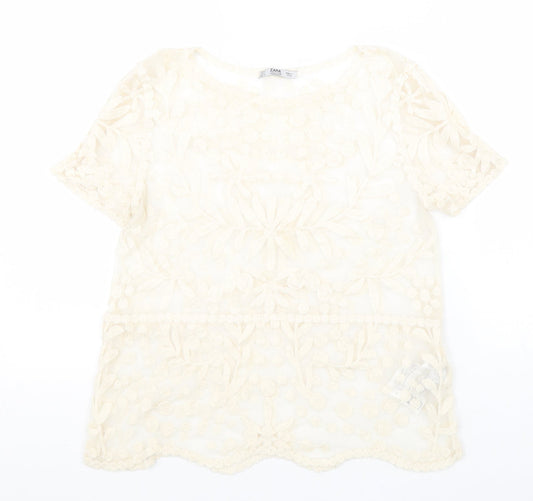 Womens UK Size S Zara Beige Basic Blouse