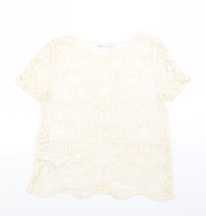 Womens UK Size S Zara Beige Basic Blouse