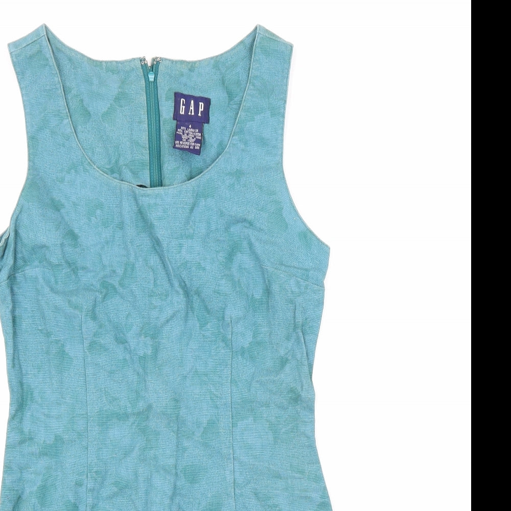 Gap Womens Green Linen Shift Size 4 Scoop Neck Zip