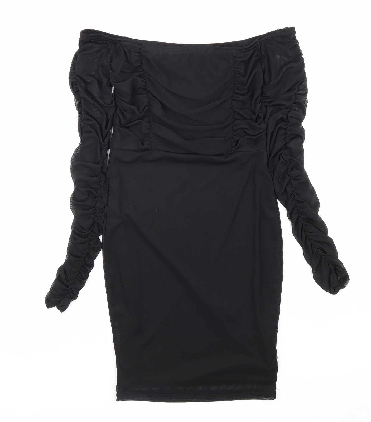 PRETTYLITTLETHING Womens Black Polyester Bodycon Size 8 Off the Shoulder Pullover