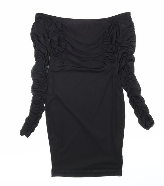 PRETTYLITTLETHING Womens Black Polyester Bodycon Size 8 Off the Shoulder Pullover