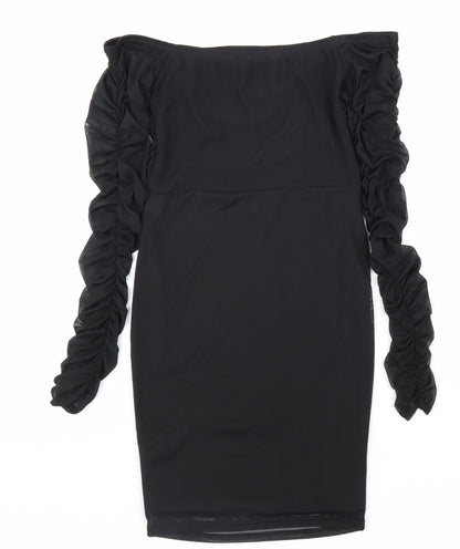 PRETTYLITTLETHING Womens Black Polyester Bodycon Size 8 Off the Shoulder Pullover