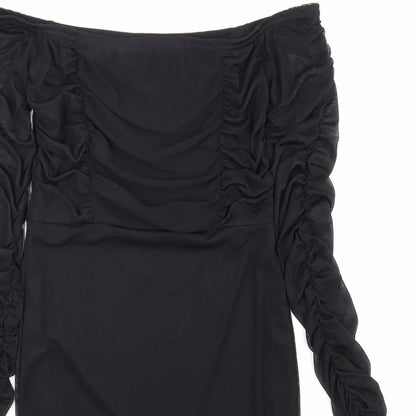 PRETTYLITTLETHING Womens Black Polyester Bodycon Size 8 Off the Shoulder Pullover