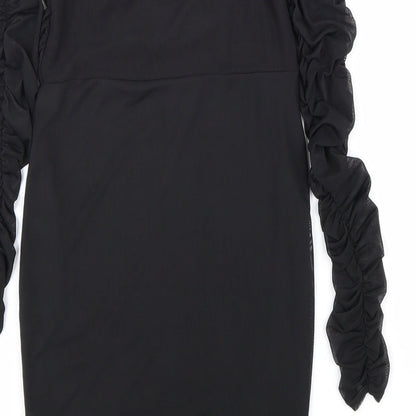 PRETTYLITTLETHING Womens Black Polyester Bodycon Size 8 Off the Shoulder Pullover