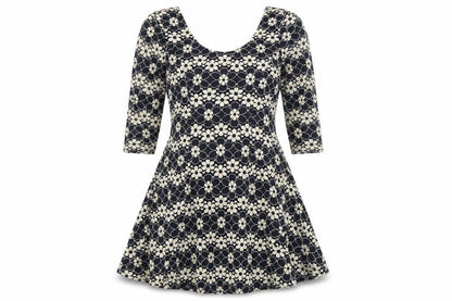 Izabel Womens Black Floral Polyester Skater Dress Size 8 Scoop Neck Pullover
