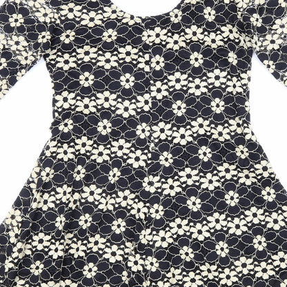 Izabel Womens Black Floral Polyester Skater Dress Size 8 Scoop Neck Pullover