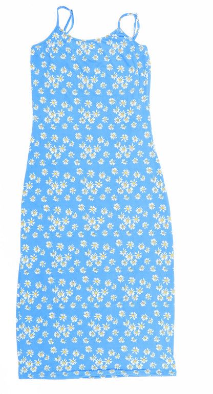 VILA Womens Blue Floral Polyester Slip Dress Size XS Round Neck Pullover